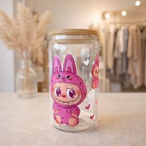 Cute Pink Monster Glass Cup